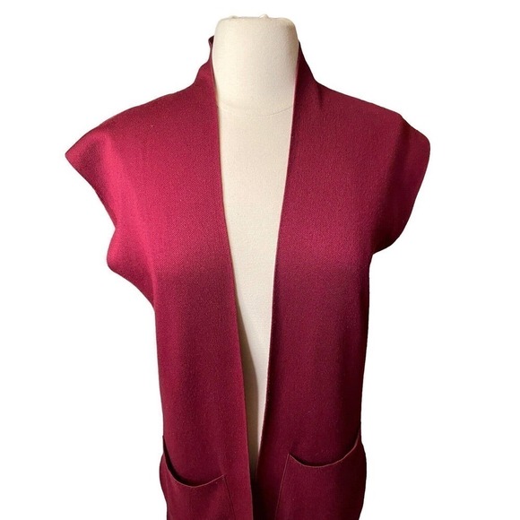 Joan Vass Duster Maxi Cardigan Sweater Open Front Pockets Duster Small Maroon - Picture 6 of 10